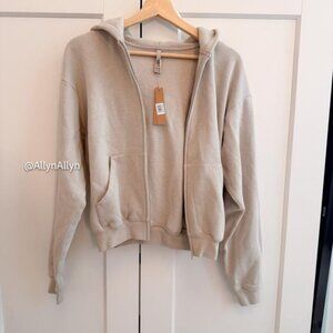 Skims Cotton Fleece Classic Zip Up Hoodie in Stone